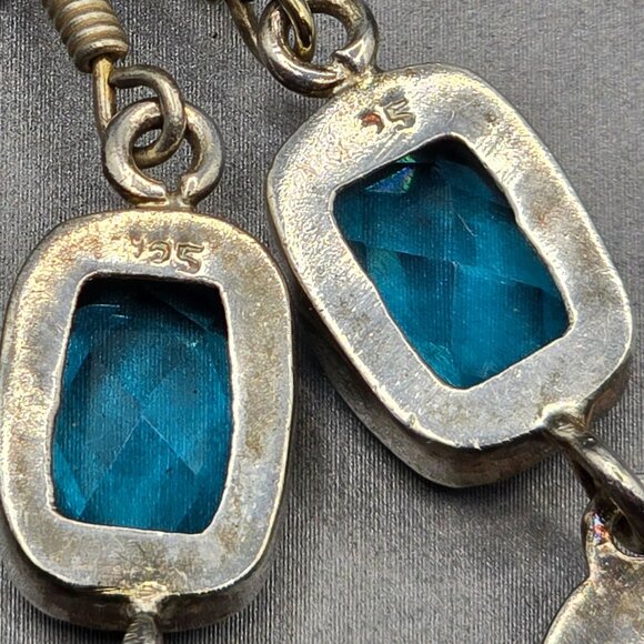 Sterling Silver Dangle Earrings 2.5" Blue Glass Gemstones 12.35g - Picture 4 of 14